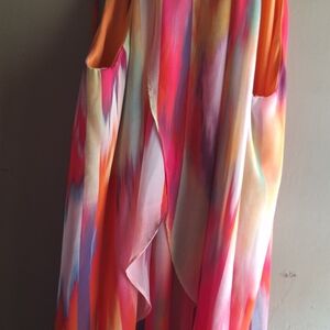 Bisou Bisou Pink Orange Multicolor Midi Dress